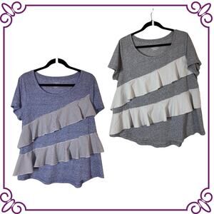 Lot of TWO Lane Bryant Linen Blend Ruffled Short Sleeve Tee Top Blue Gray 14/16